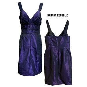 Banana Republic Dress Size 10 Purple Taffeta Sheath Silk Straps Prom Cocktail